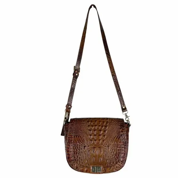 Brahmin Sonny Melbourne Turnlock Flap Crossbody Bag Pecan Brown